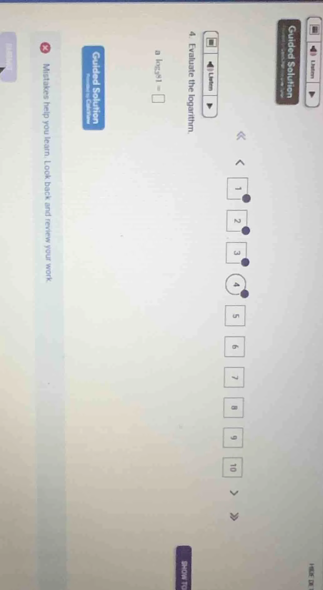 4. evaluate the logarithm. a (log_{3}81 = square)