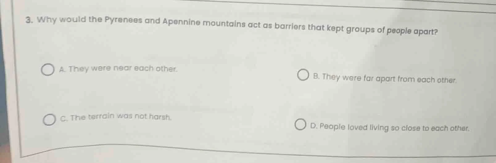 3. why would the pyrenees and apennine mountains act as barriers that k…
