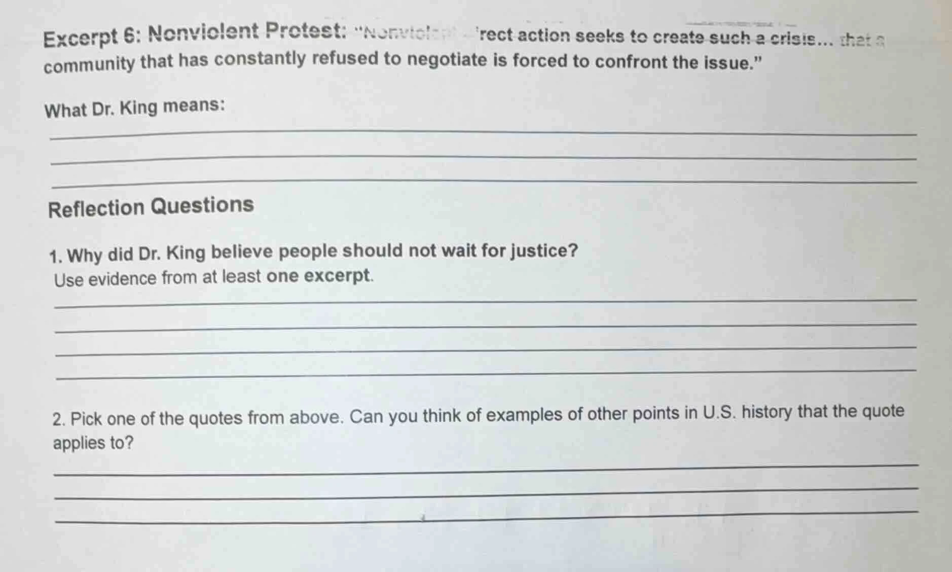 excerpt 6: nonviolent protest: onviolent direct action seeks to create …