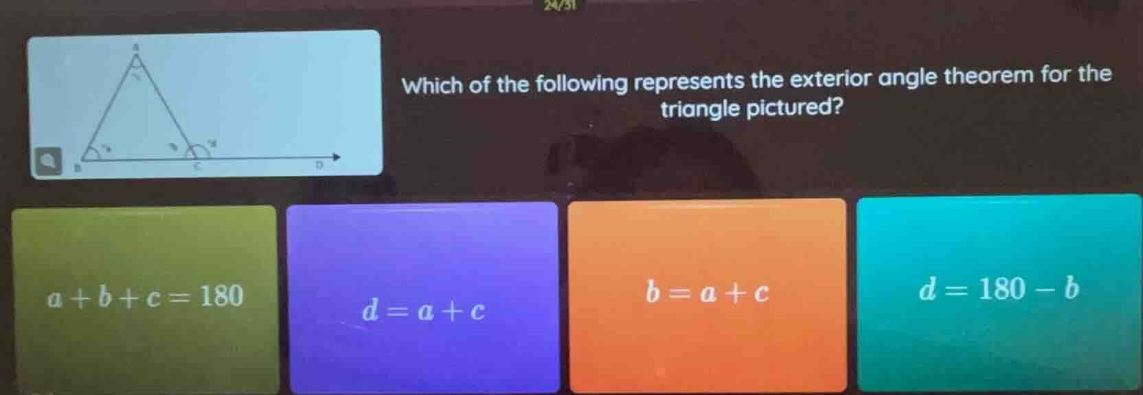 which of the following represents the exterior angle theorem for the tr…