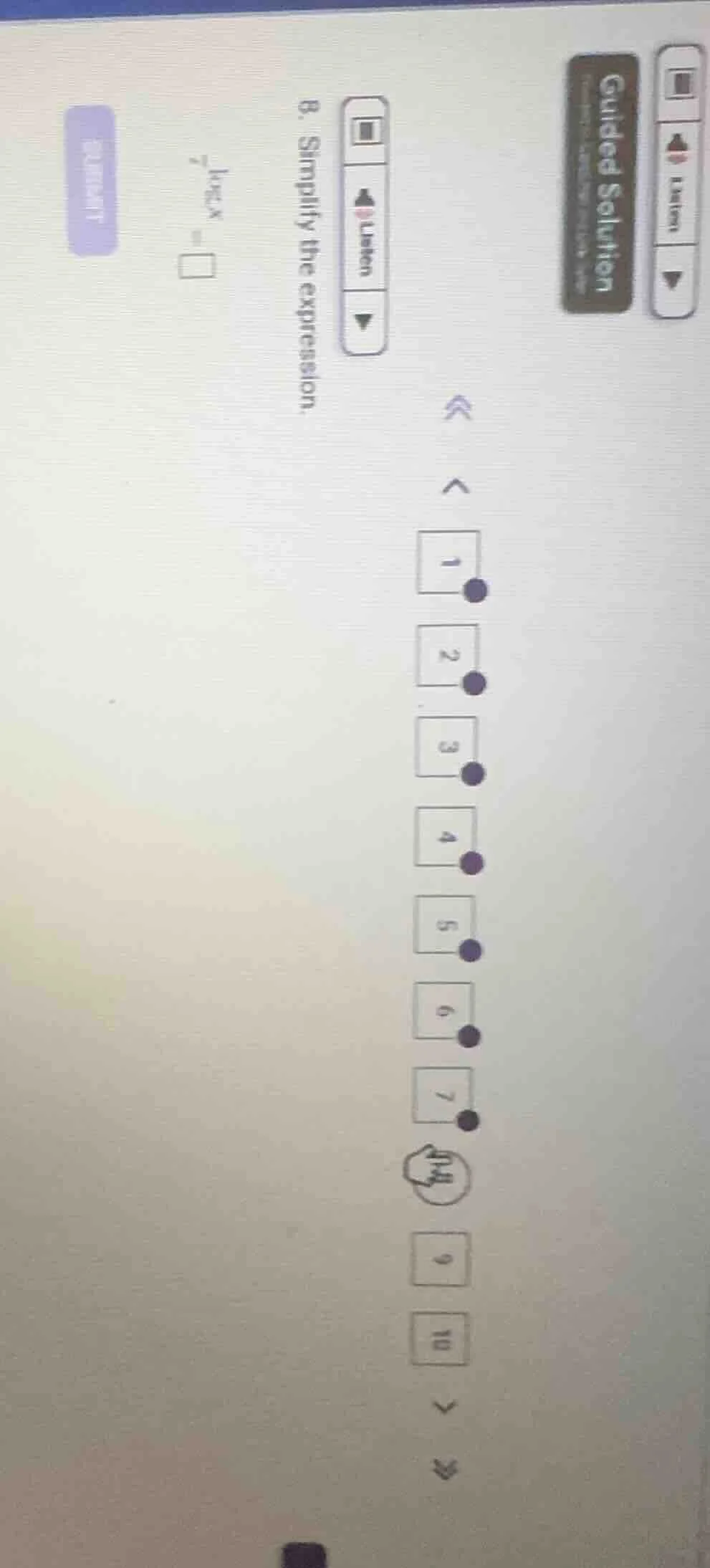 8. simplify the expression. (\frac{1}{7}log_{2}x = square)