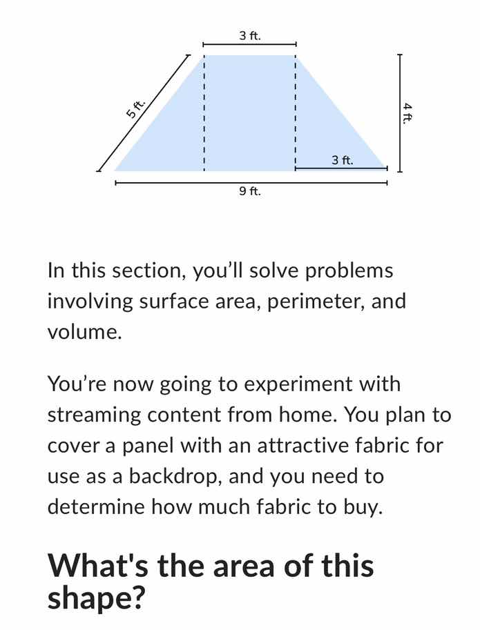 in this section, you’ll solve problems involving surface area, perimete…