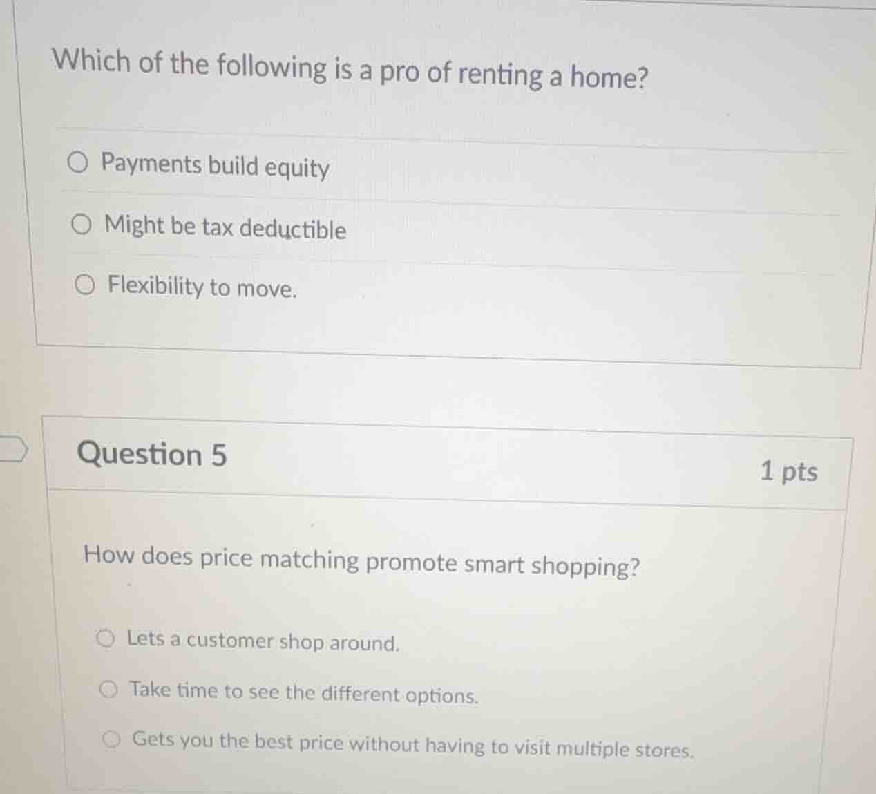 which of the following is a pro of renting a home? ○ payments build equ…