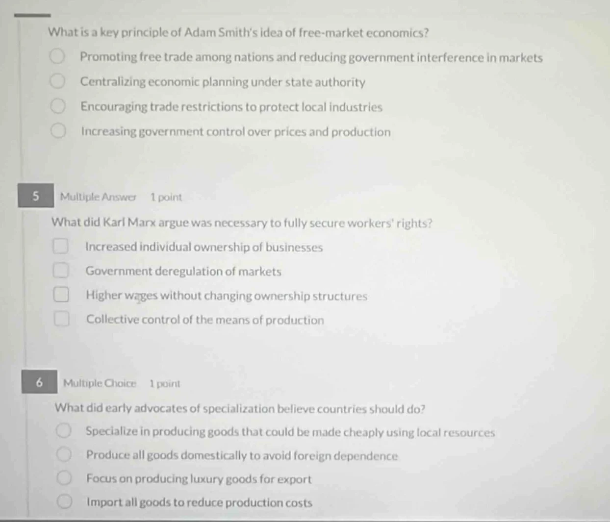 what is a key principle of adam smiths idea of free - market economics?…