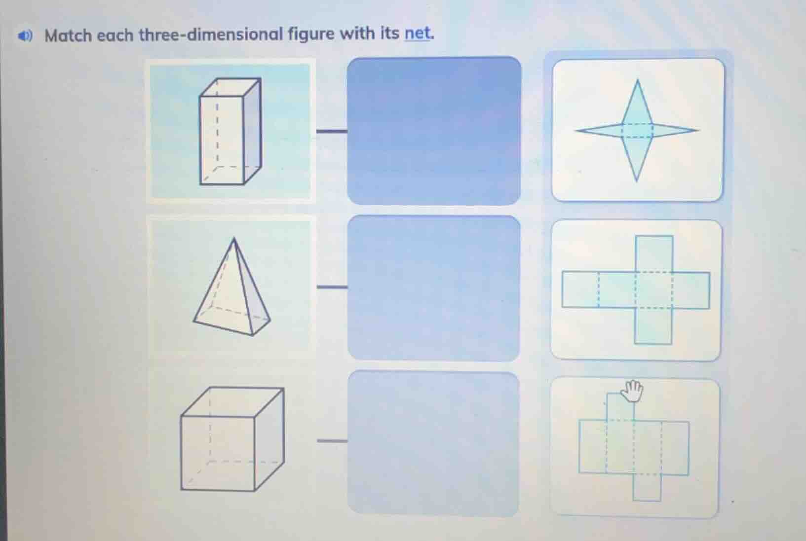 match each three - dimensional figure with its net.