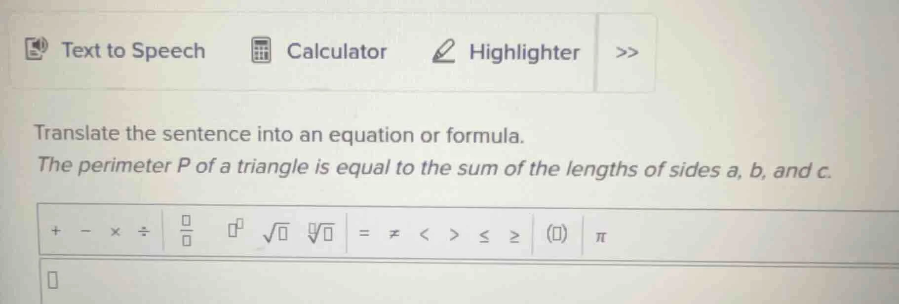 translate the sentence into an equation or formula. the perimeter p of …