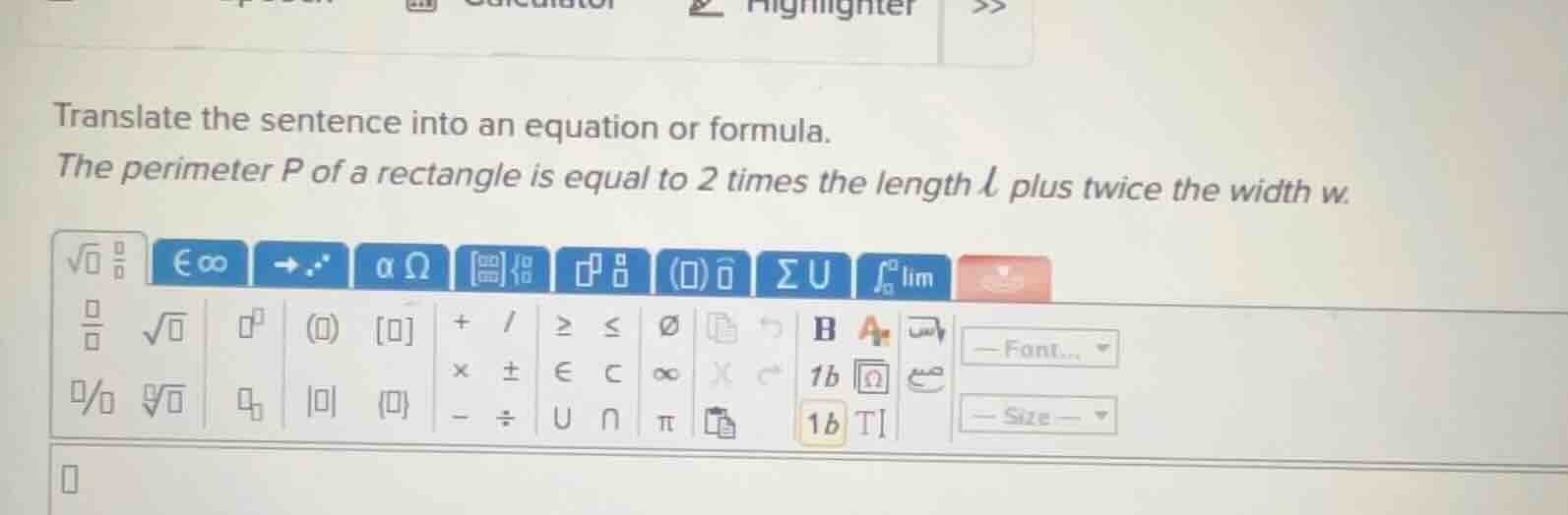 translate the sentence into an equation or formula. the perimeter p of …