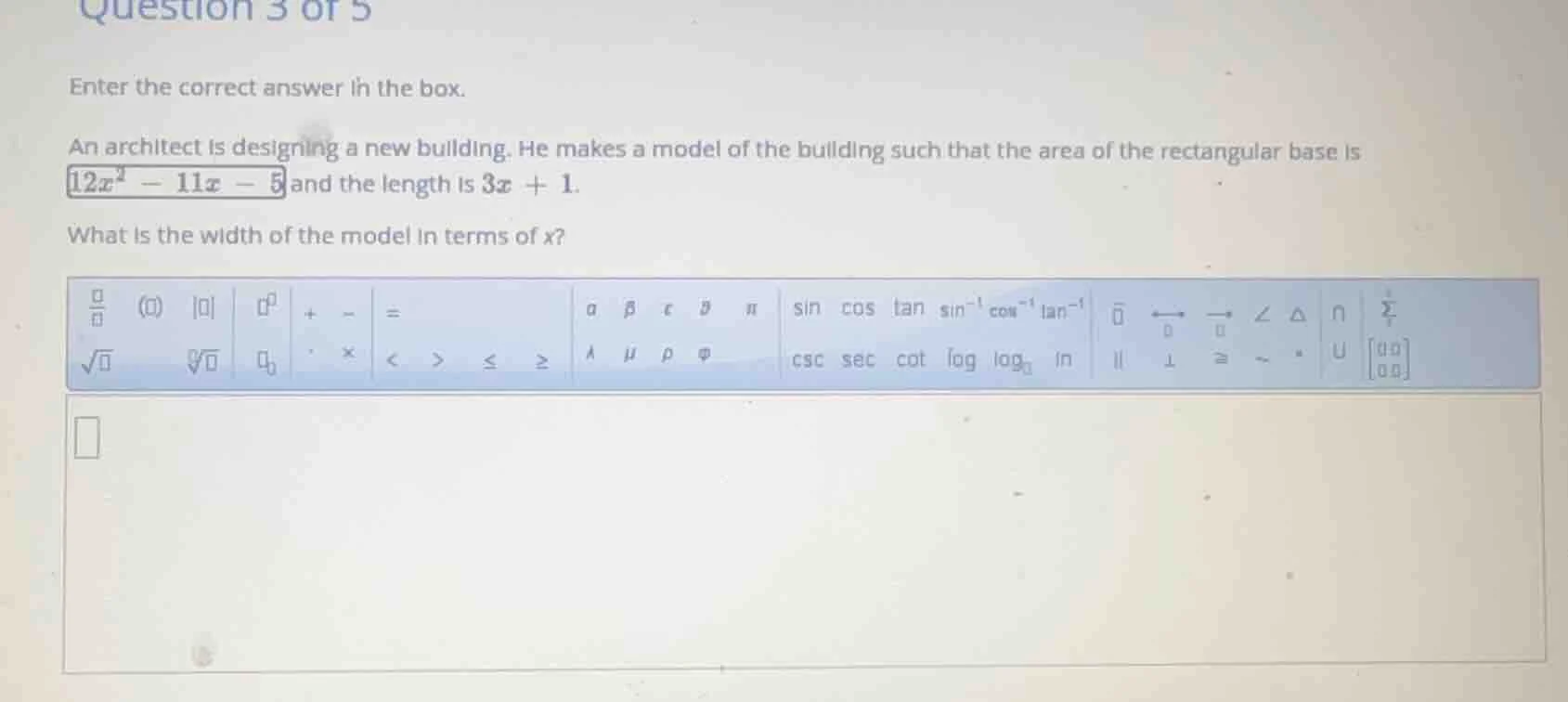 question 3 of 5 enter the correct answer in the box. an architect is de…