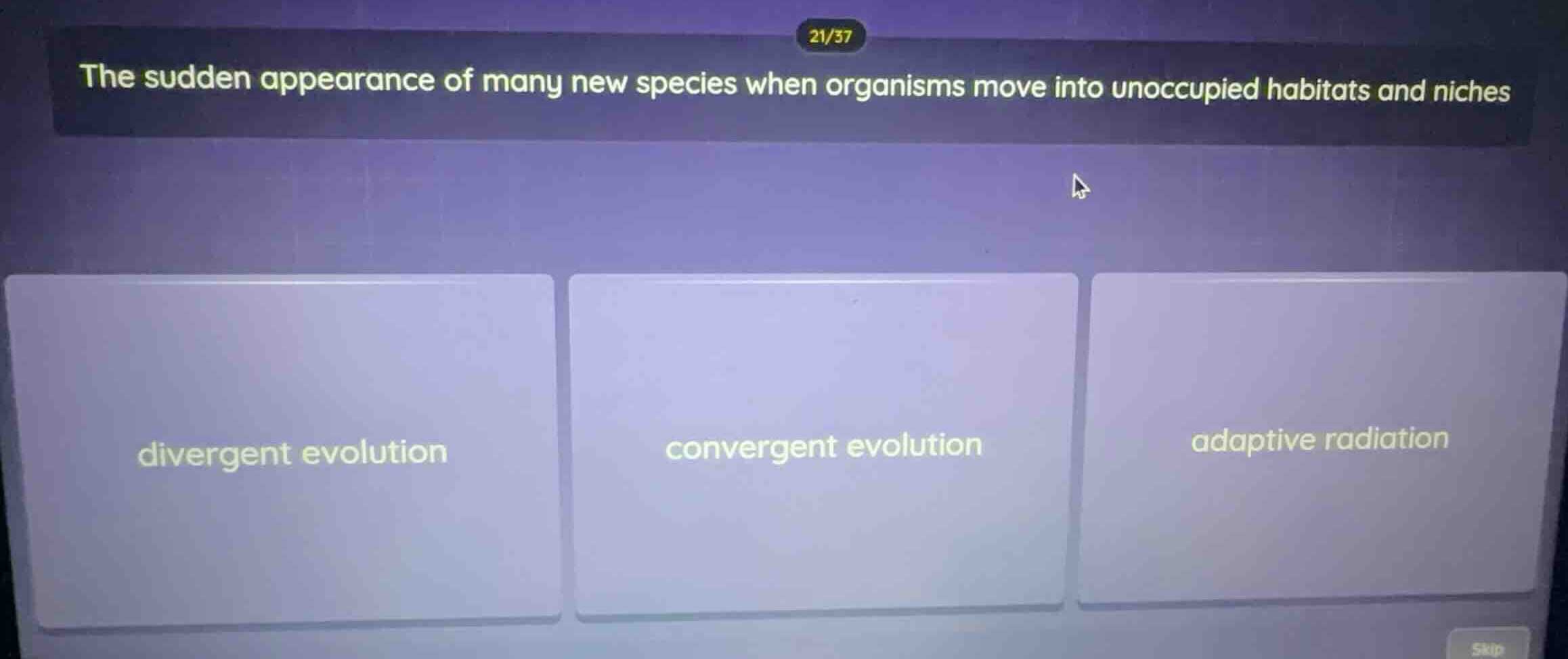 the sudden appearance of many new species when organisms move into unoc…