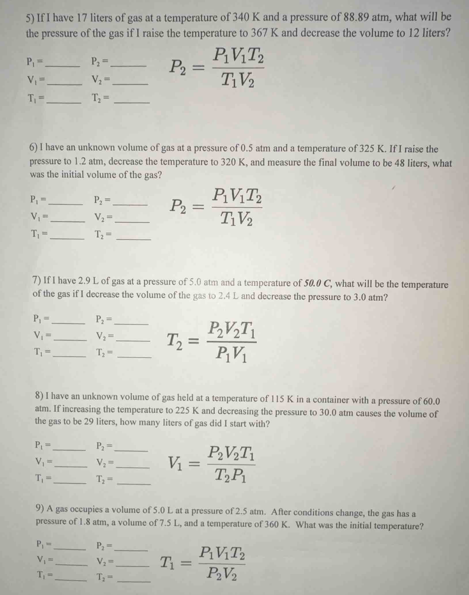 5) if i have 17 liters of gas at a temperature of 340 k and a pressure …