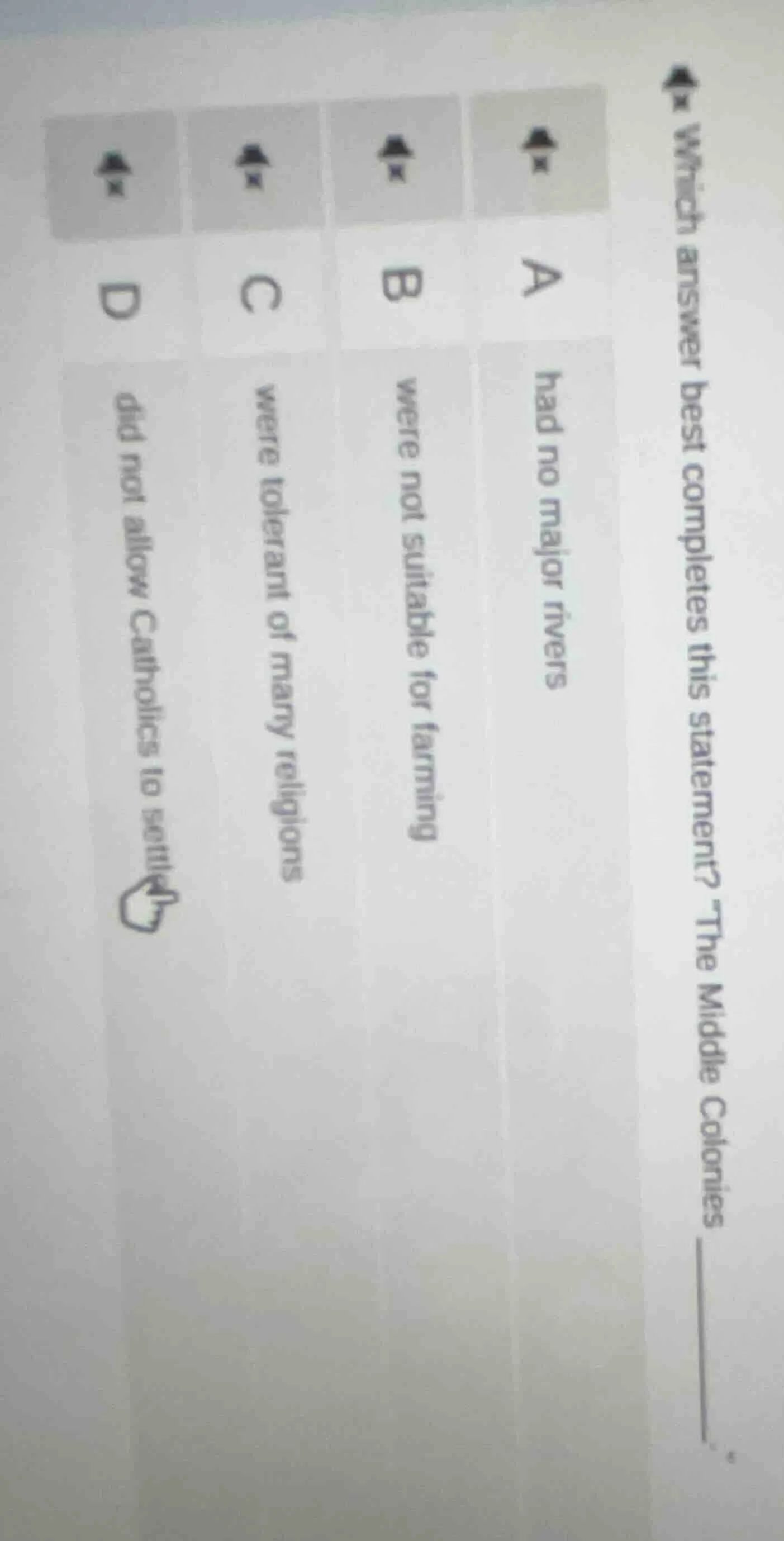 which answer best completes this statement? the middle colonies ______.…
