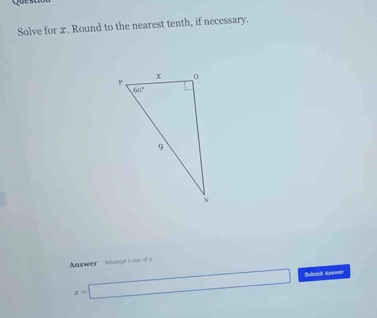 solve for ( x ). round to the nearest tenth, if necessary. (there is a …