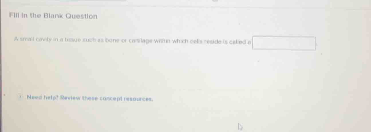 fill in the blank question a small cavity in a tissue such as bone or c…