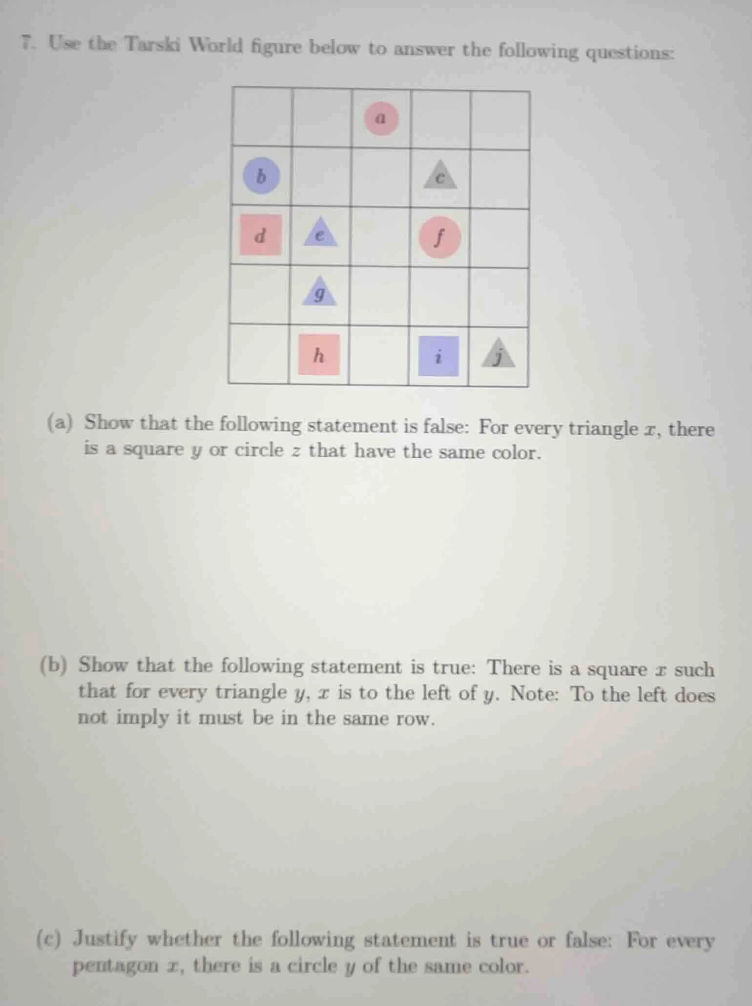 7. use the tarski world figure below to answer the following questions:…