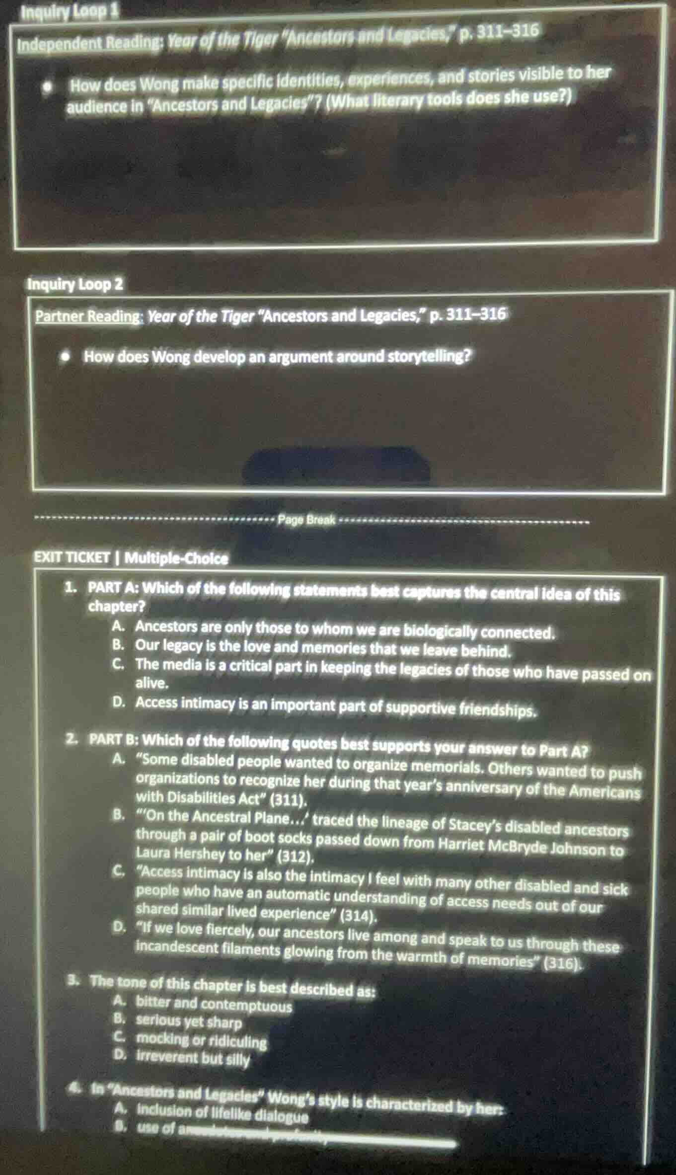 inquiry loop 1 independent reading: year of the tiger \ancestors and le…