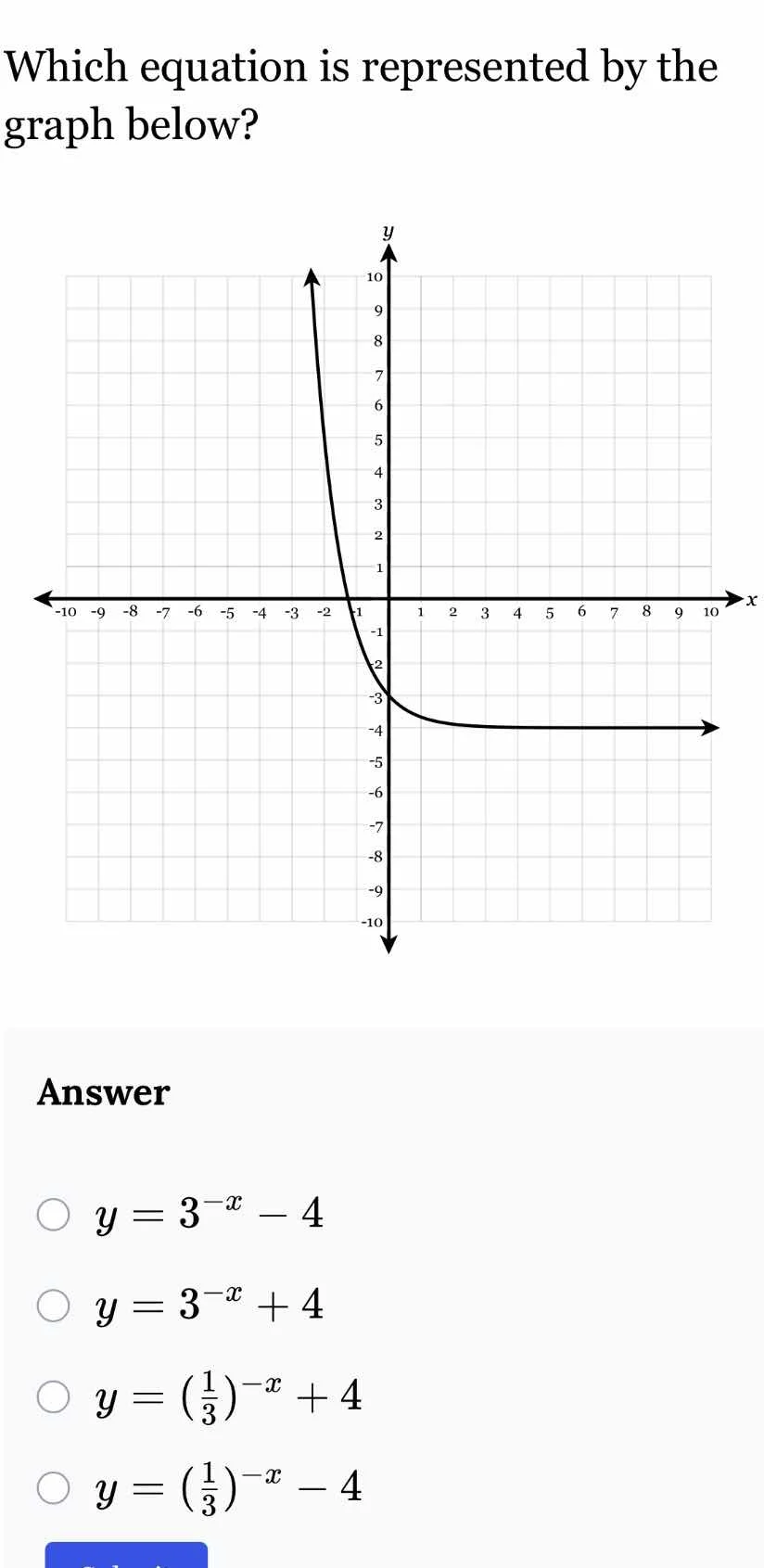 which equation is represented by the graph below?answer\\(\\boldsymbol{…
