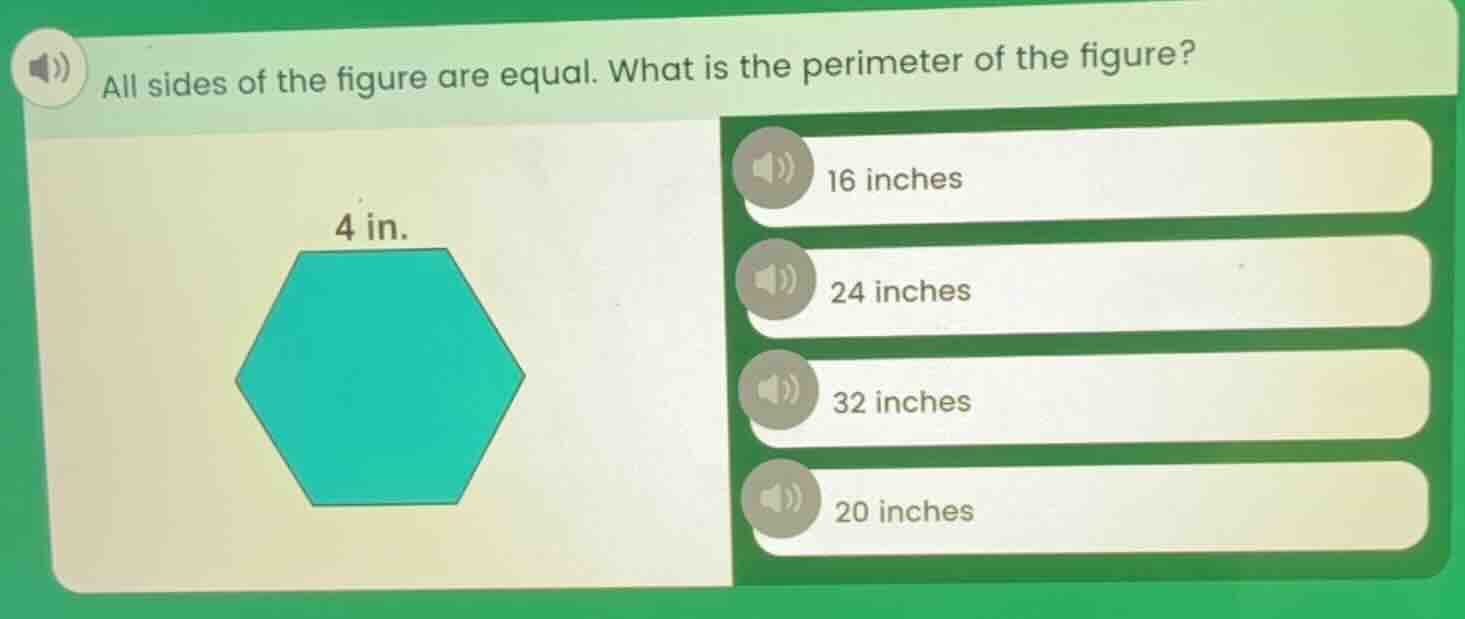 all sides of the figure are equal. what is the perimeter of the figure?…
