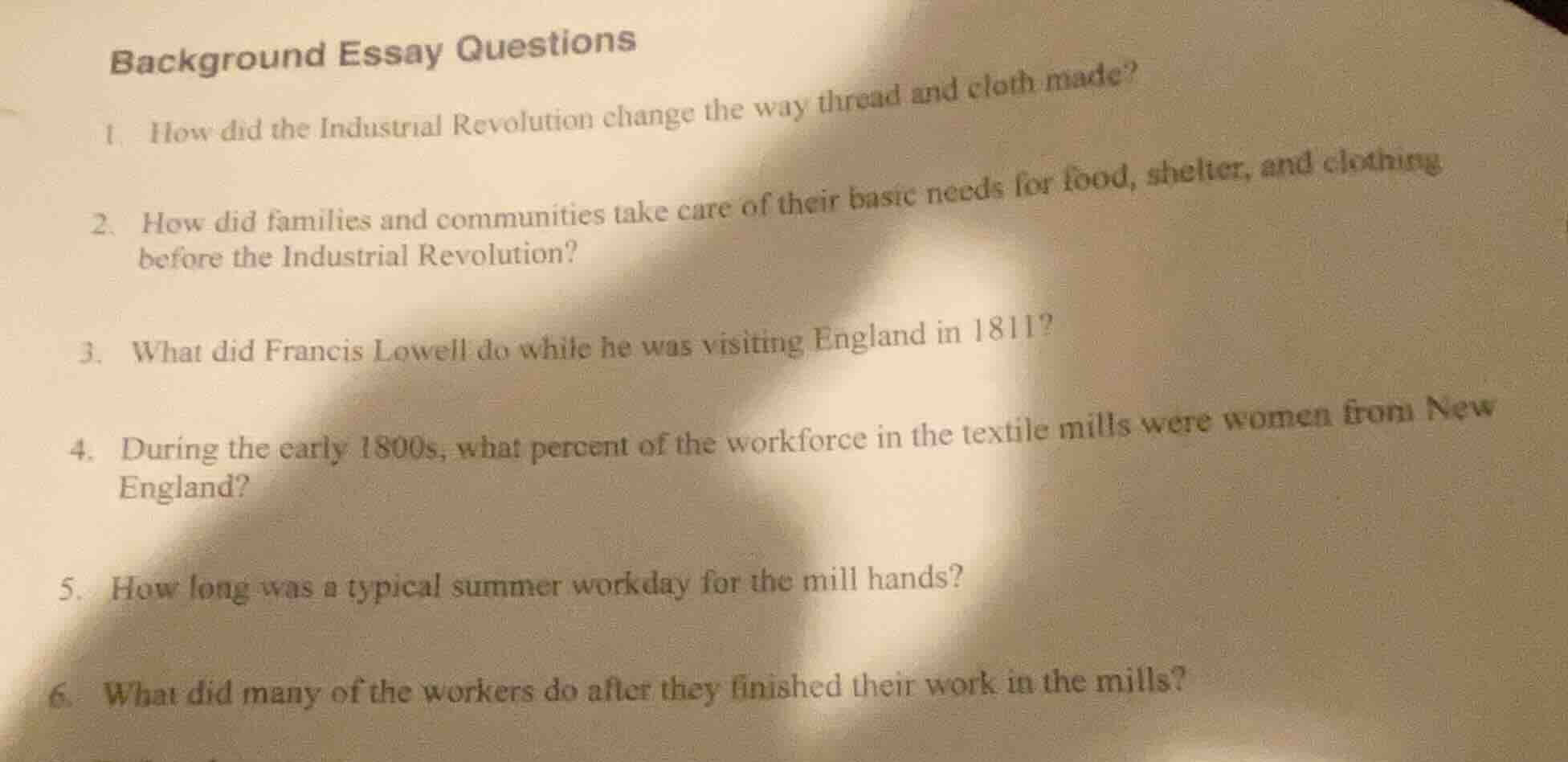background essay questions 1. how did the industrial revolution change …