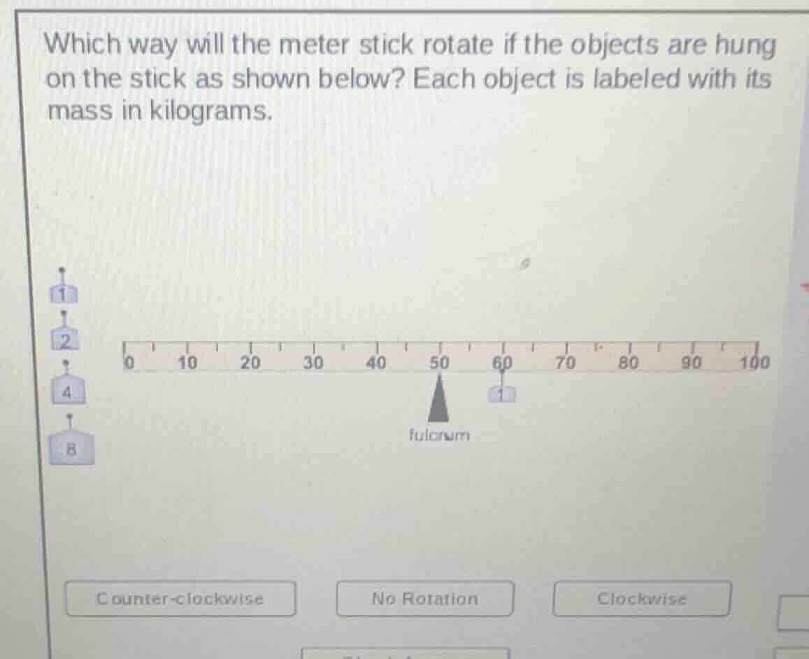 which way will the meter stick rotate if the objects are hung on the st…