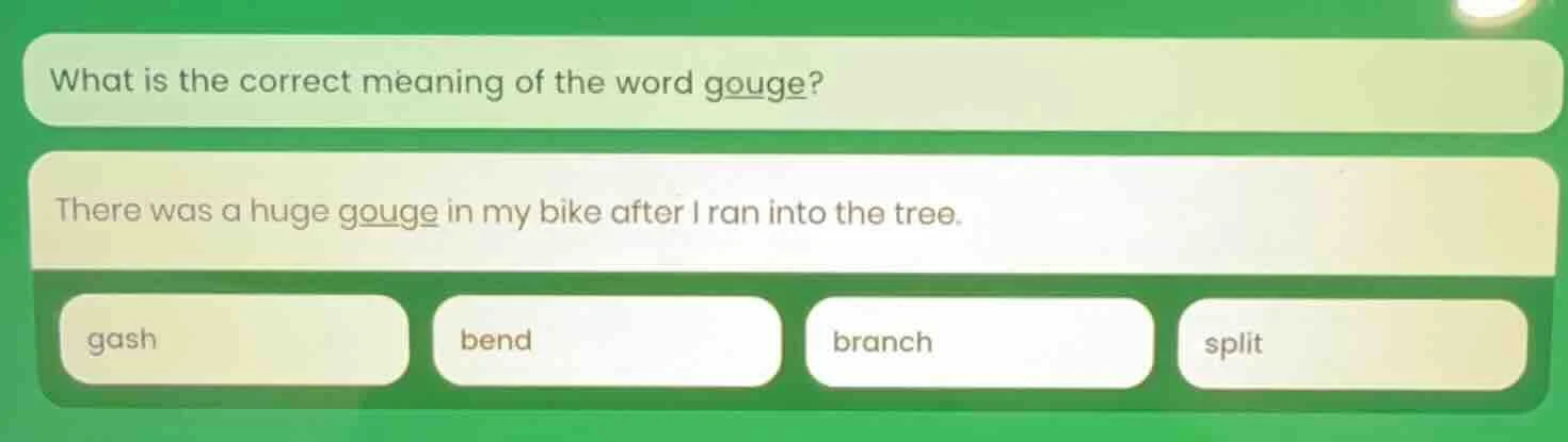 what is the correct meaning of the word gouge? there was a huge gouge i…