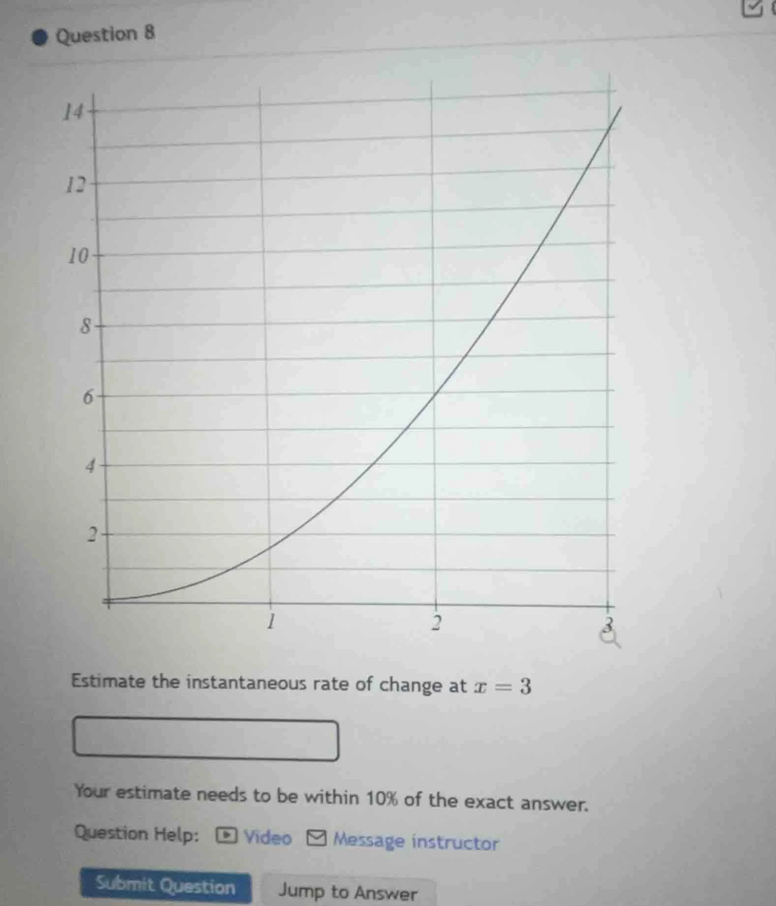 question 8 estimate the instantaneous rate of change at ( x = 3 ) your …