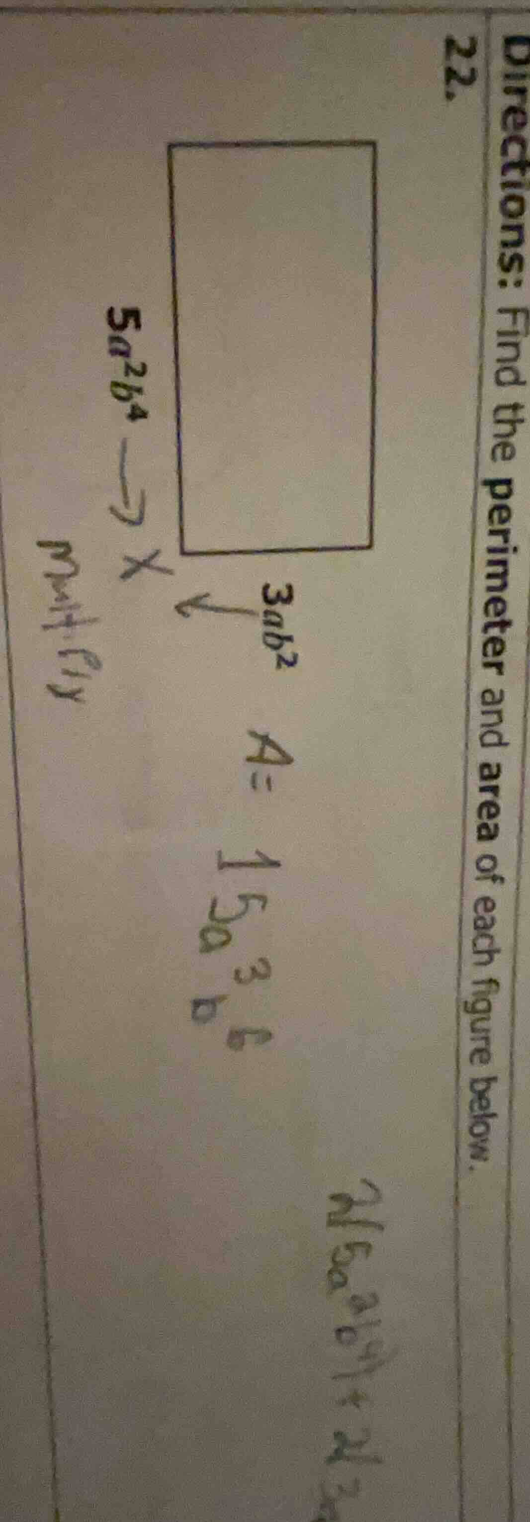 directions: find the perimeter and area of each figure below. 22. recta…