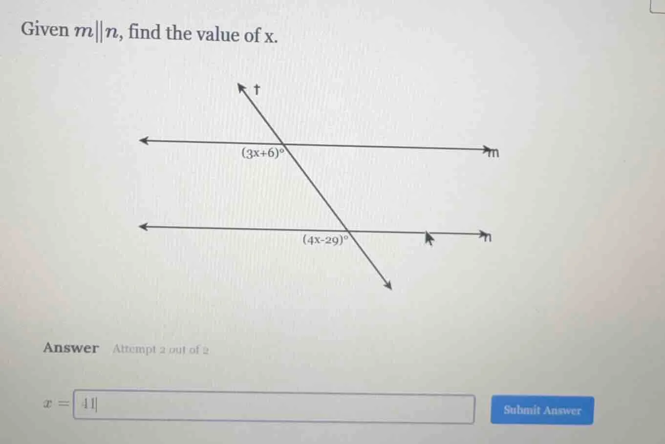 given ( m parallel n ), find the value of x.