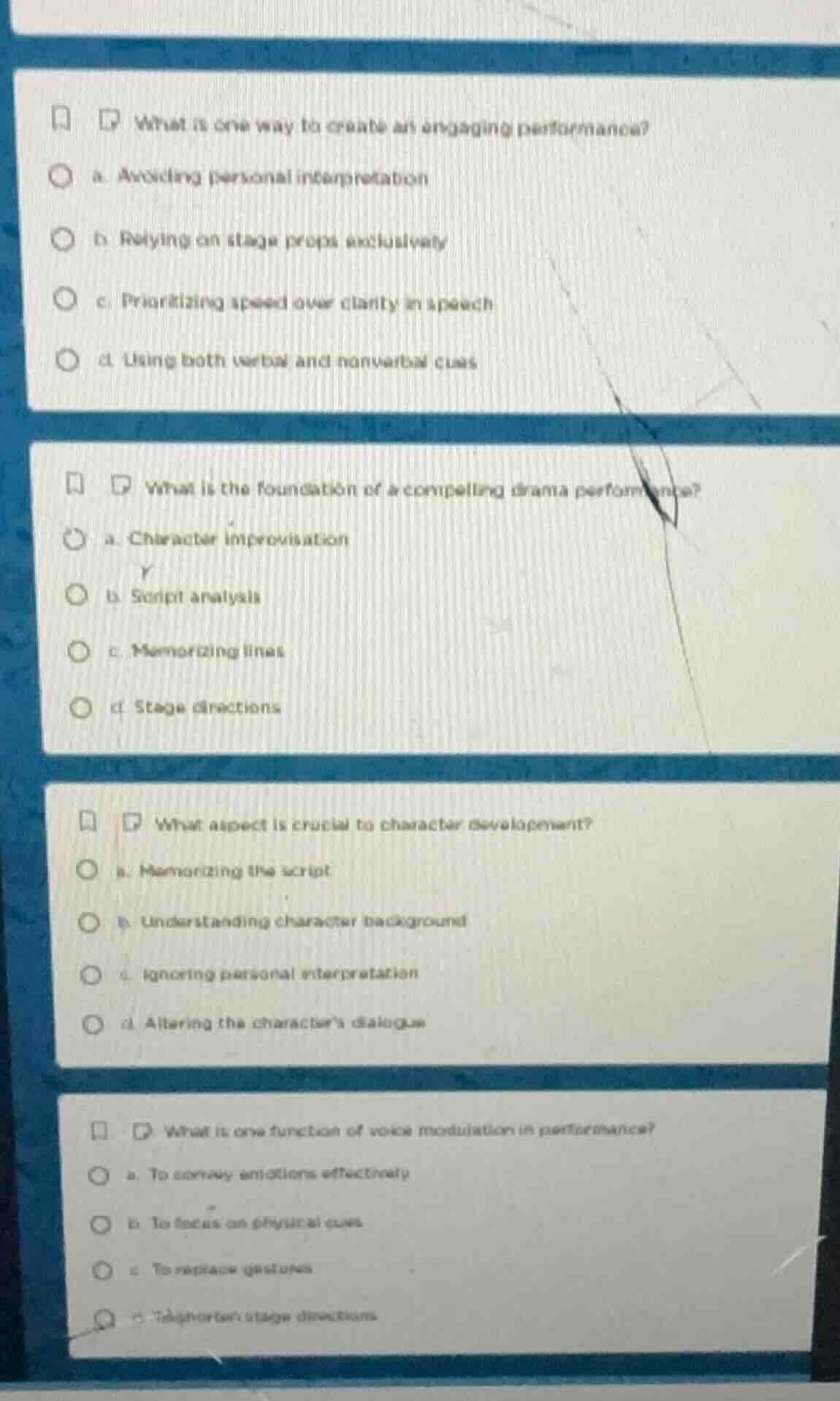 what is one way to create an engaging performance? a. avoiding personal…