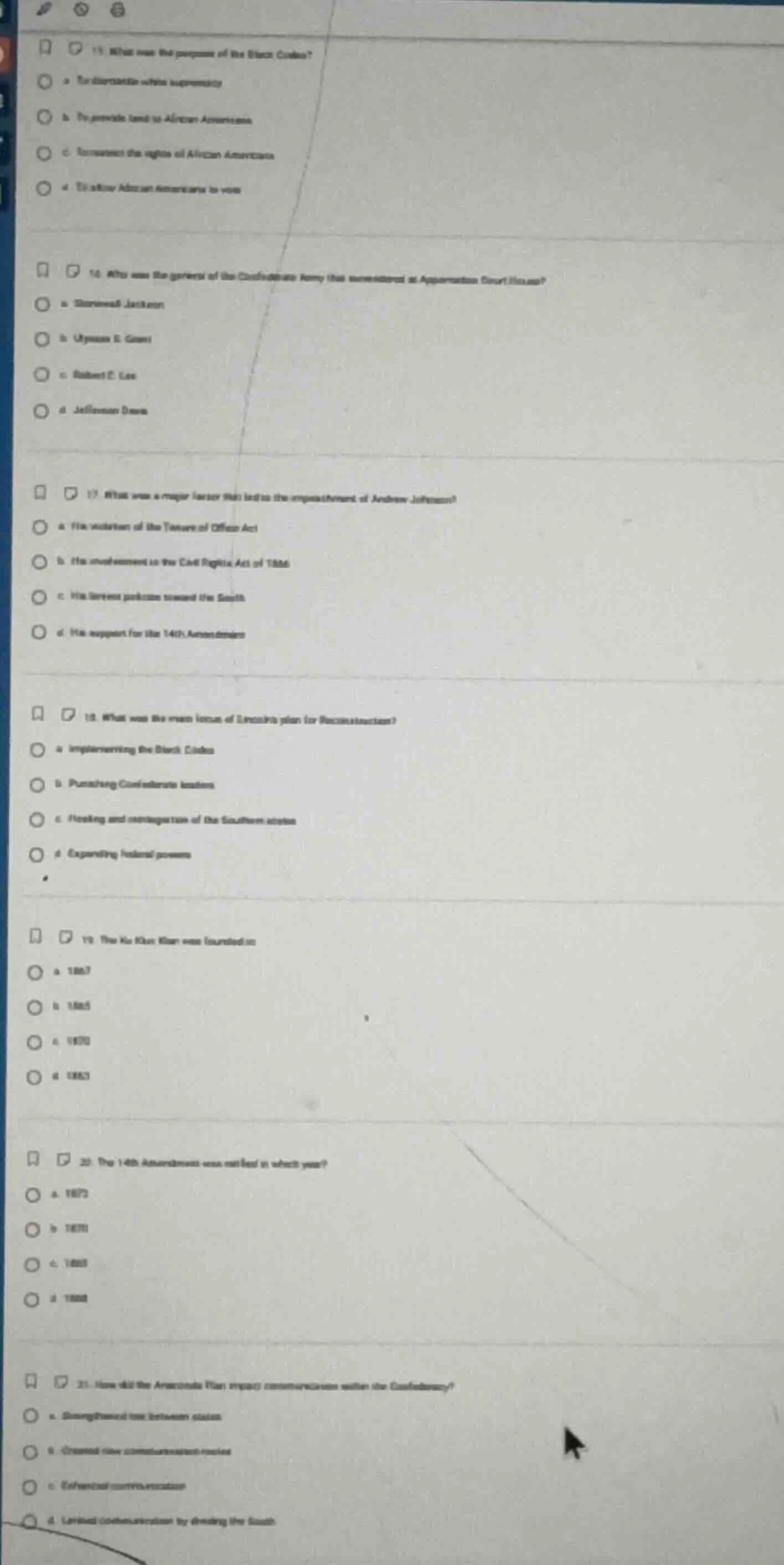 15. what was the purpose of the black codes? a. to eliminate white supr…