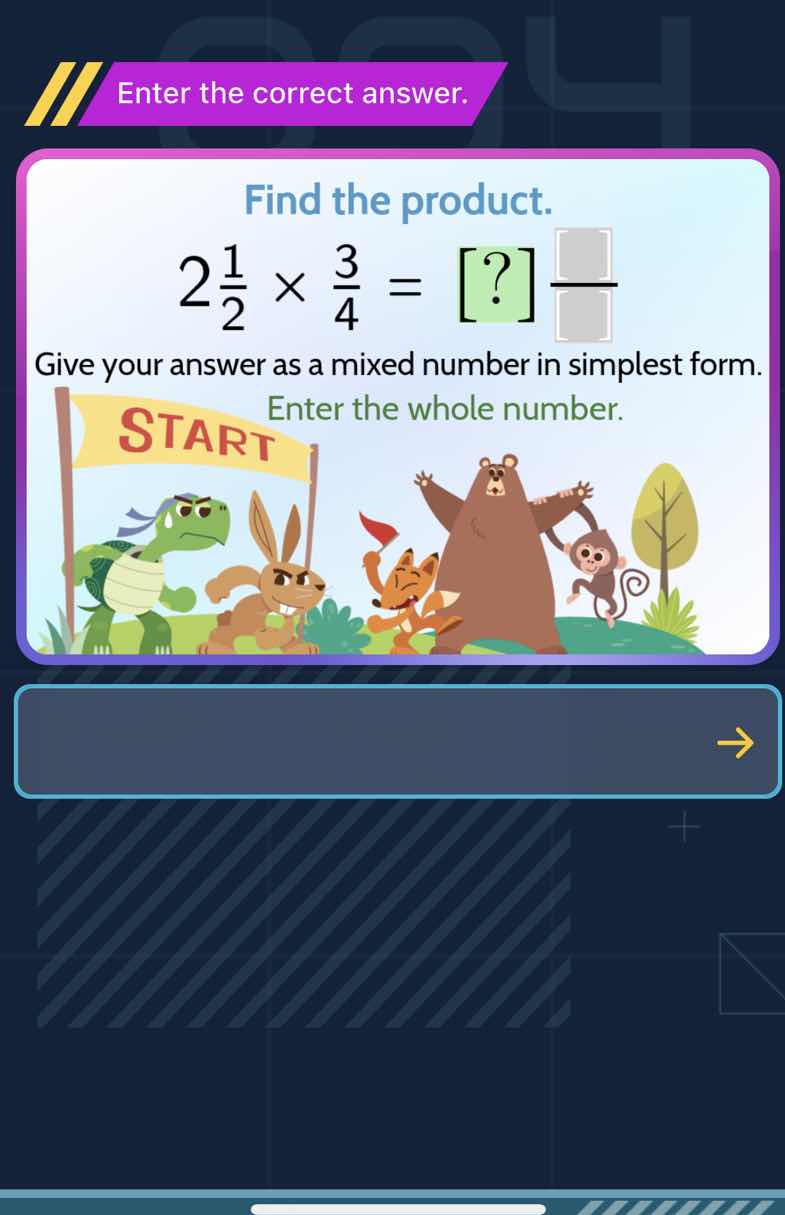 enter the correct answer. find the product. $2\\frac{1}{2} \\times \\fr…