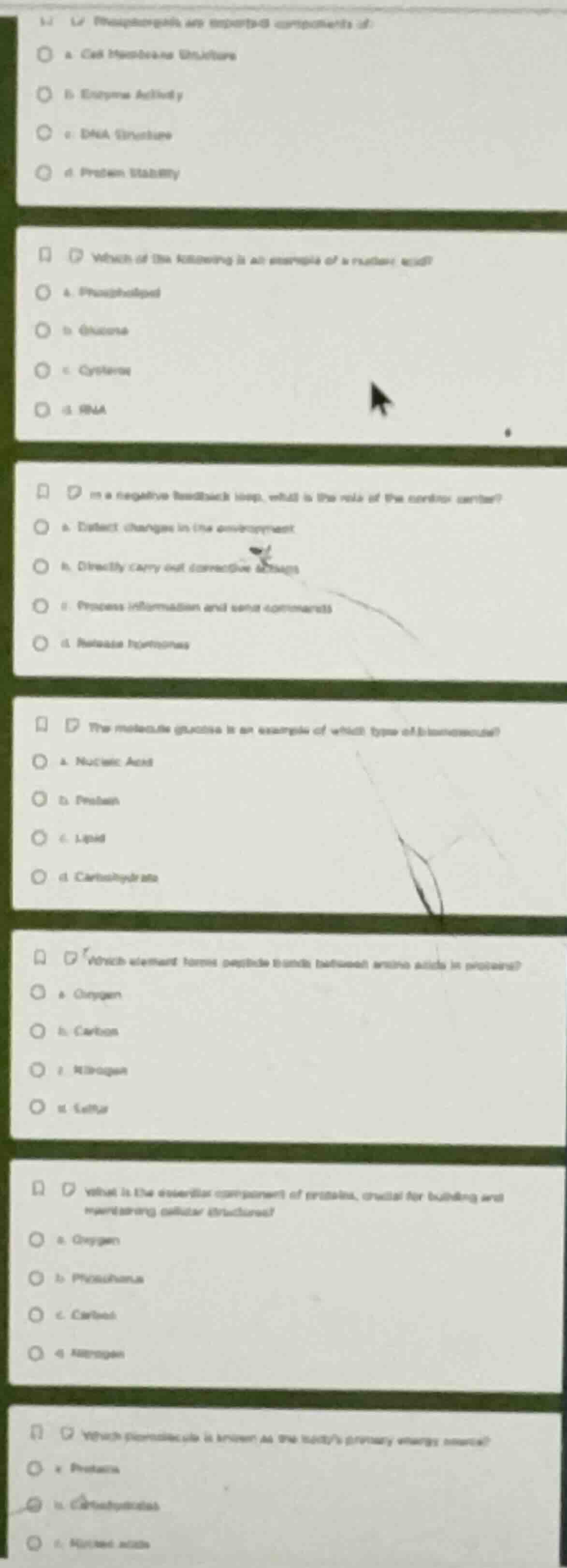 1. (partially visible) phospholipids are important components of: a. ce…