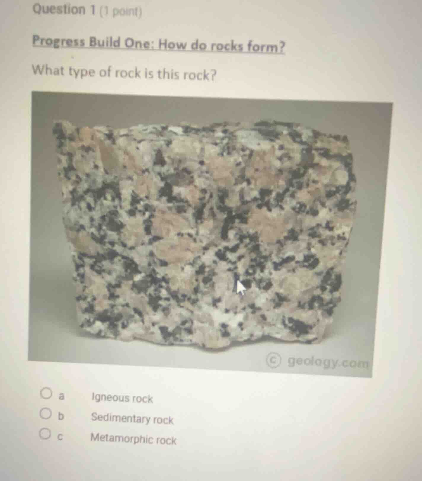 question 1 (1 point) progress build one: how do rocks form? what type o…