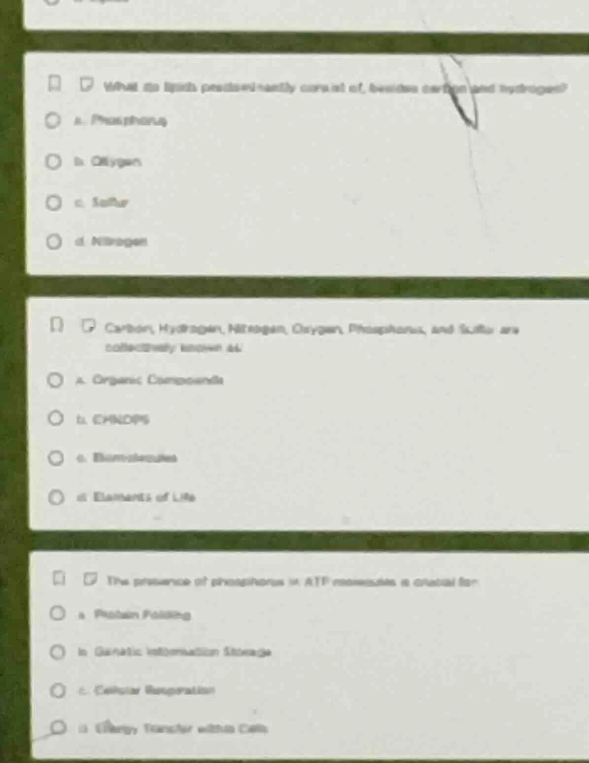 what do lipids (predominantly) consist of, besides carbon and hydrogen?…