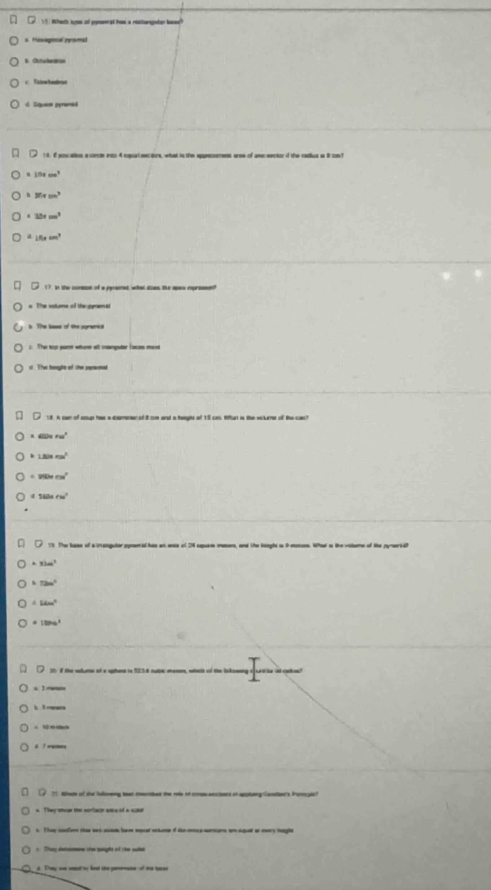 15) which type of pyramid has a rectangular base? a. triangular pyramid…