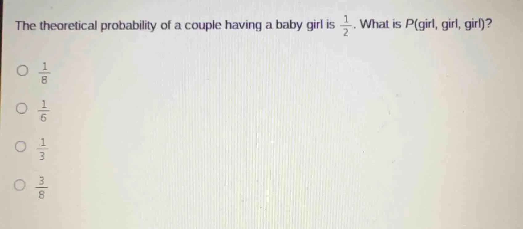 the theoretical probability of a couple having a baby girl is \\(\\frac…