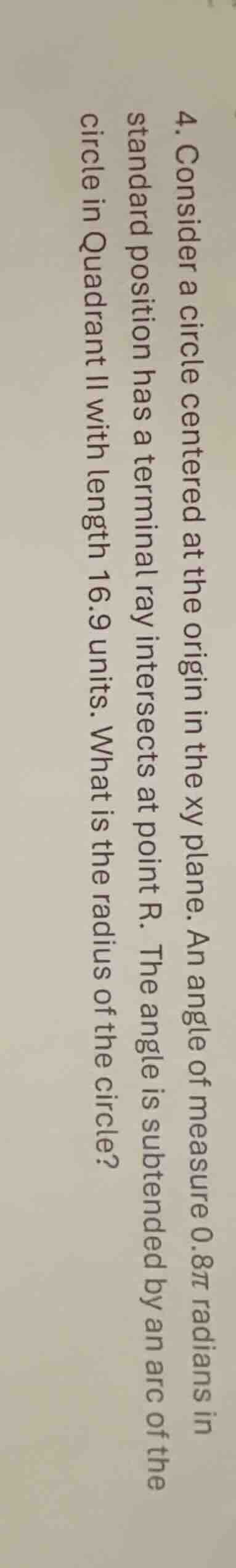 4. consider a circle centered at the origin in the xy plane. an angle o…