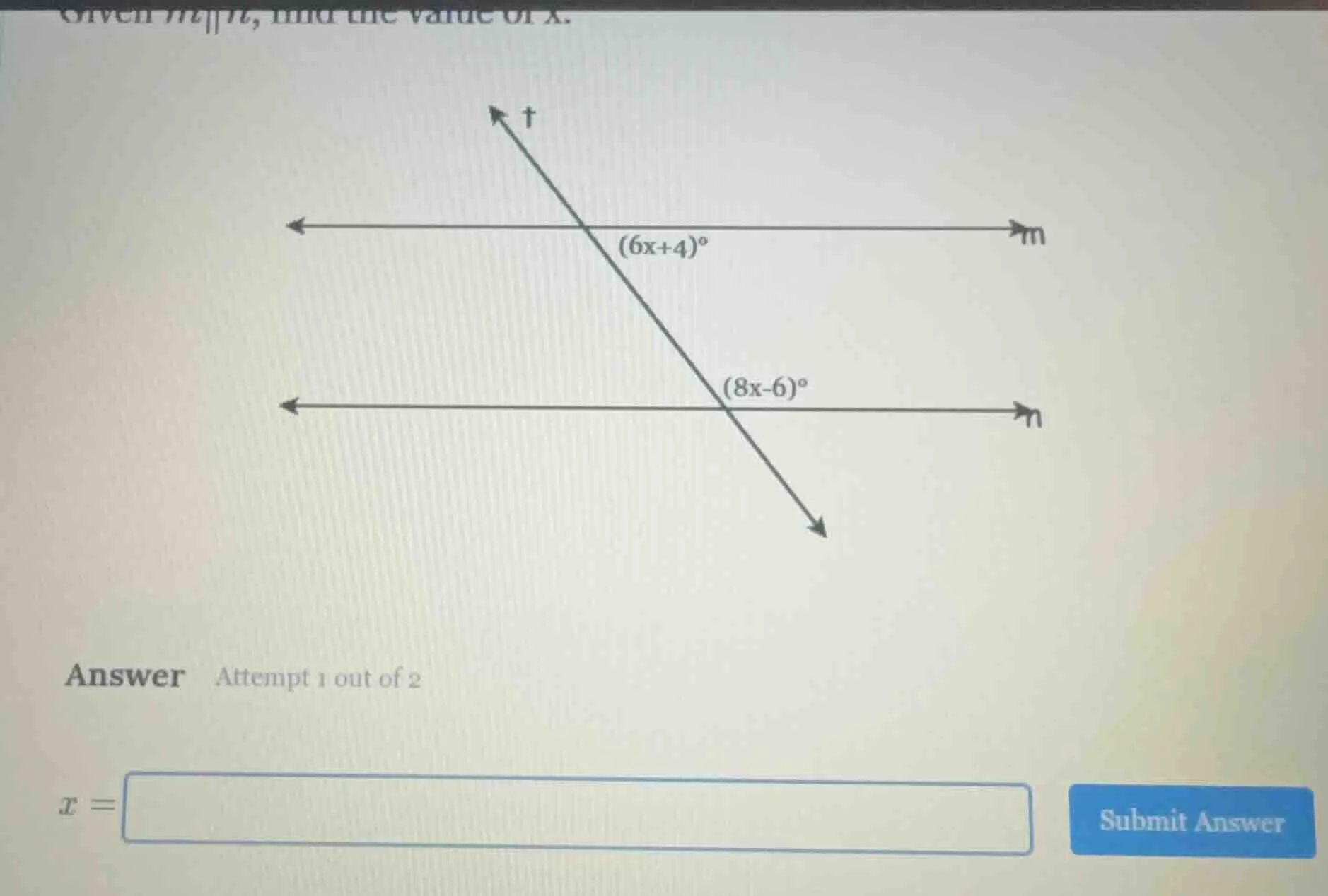 given ( m parallel n ), find the value of ( x ). answer attempt 1 out o…