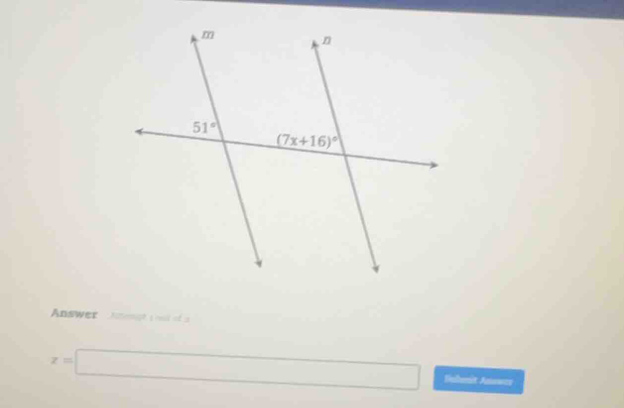 there is a diagram with two parallel lines m and n, and a transversal. …
