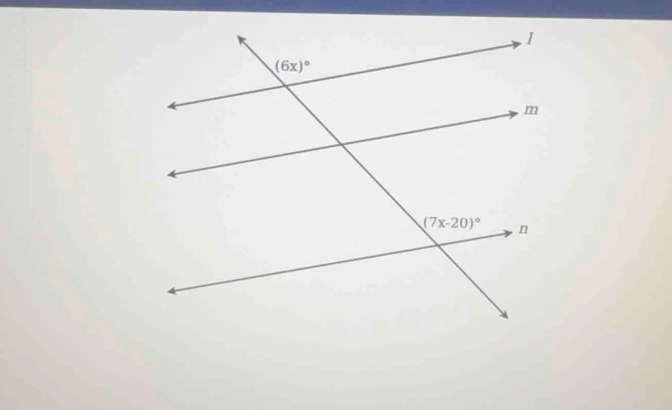 there is a diagram with three parallel lines l, m, n (l is the top, m i…