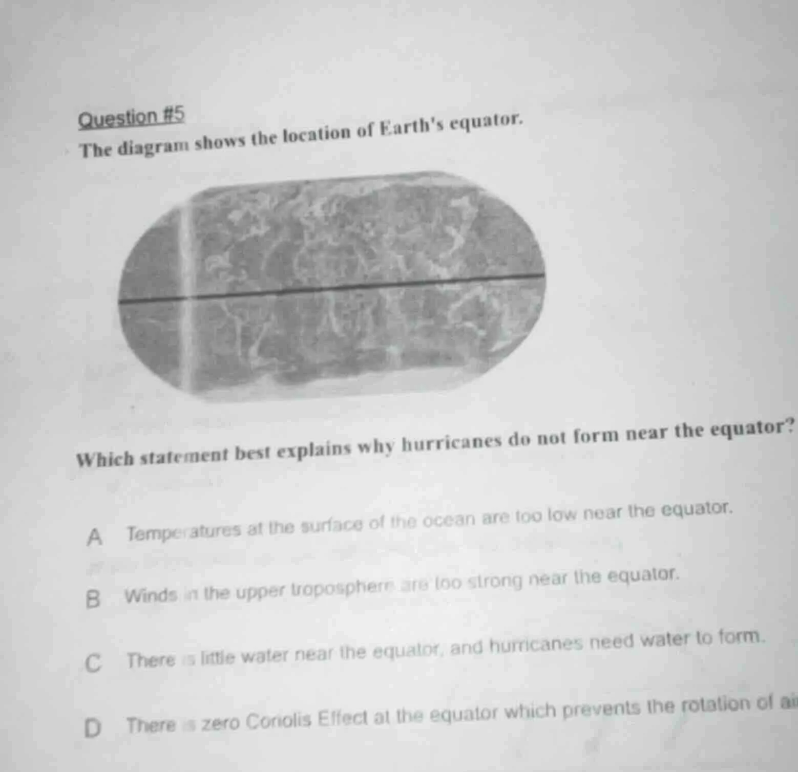 question #5 the diagram shows the location of earths equator. which sta…