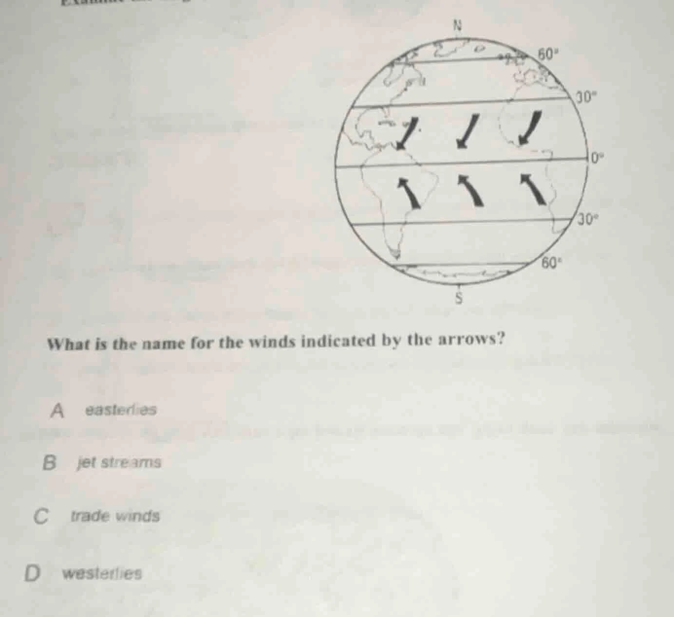 what is the name for the winds indicated by the arrows? a easterlies b …