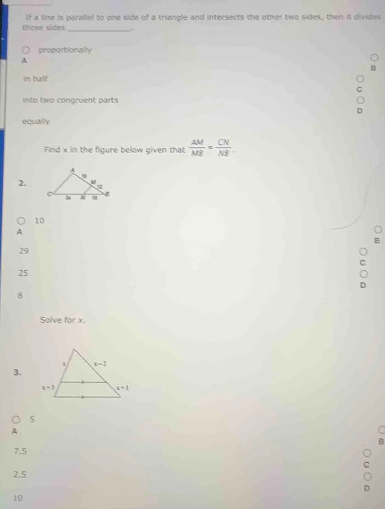 if a line is parallel to one side of a triangle and intersects the othe…