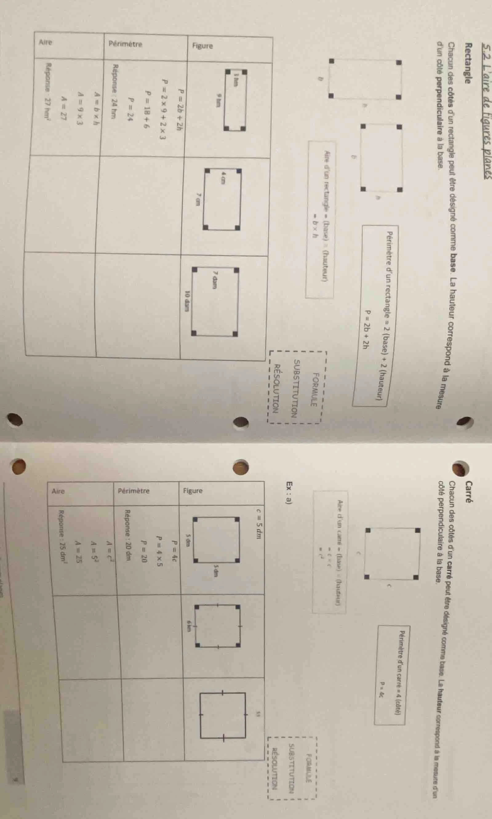 5.2 laire de figures planes rectangle chacun des côtés dun rectangle pe…