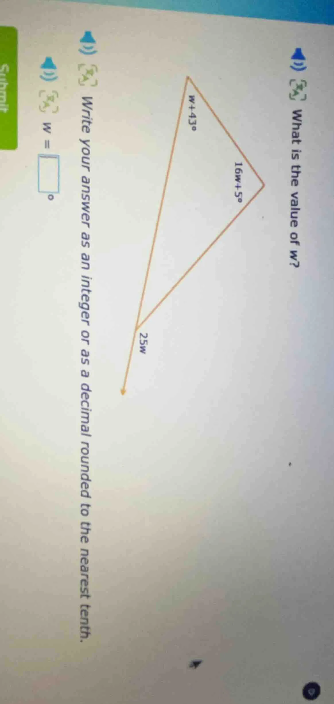 what is the value of w? write your answer as an integer or as a decimal…
