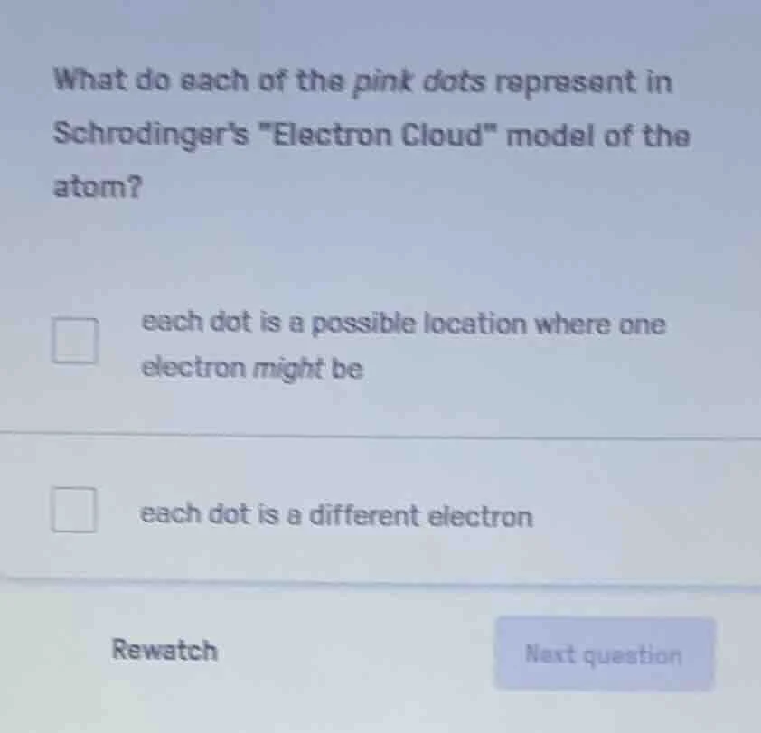 what do each of the pink dots represent in schrodingers \electron cloud…