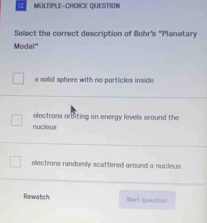 multiple-choice question select the correct description of bohrs \plane…