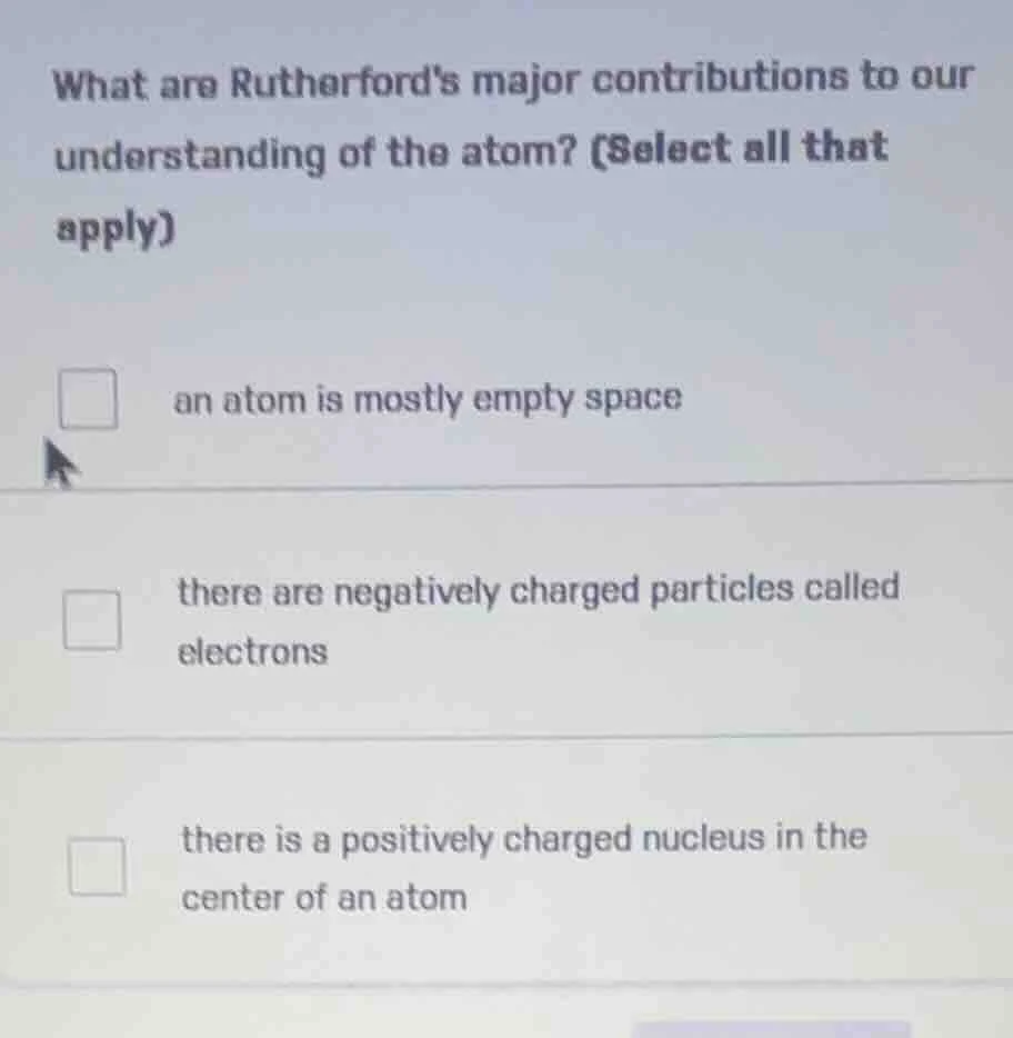 what are rutherfords major contributions to our understanding of the at…