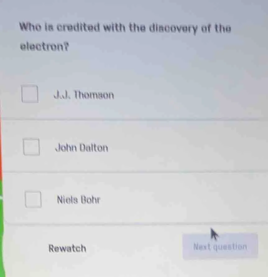who is credited with the discovery of the electron? j.j. thomson john d…