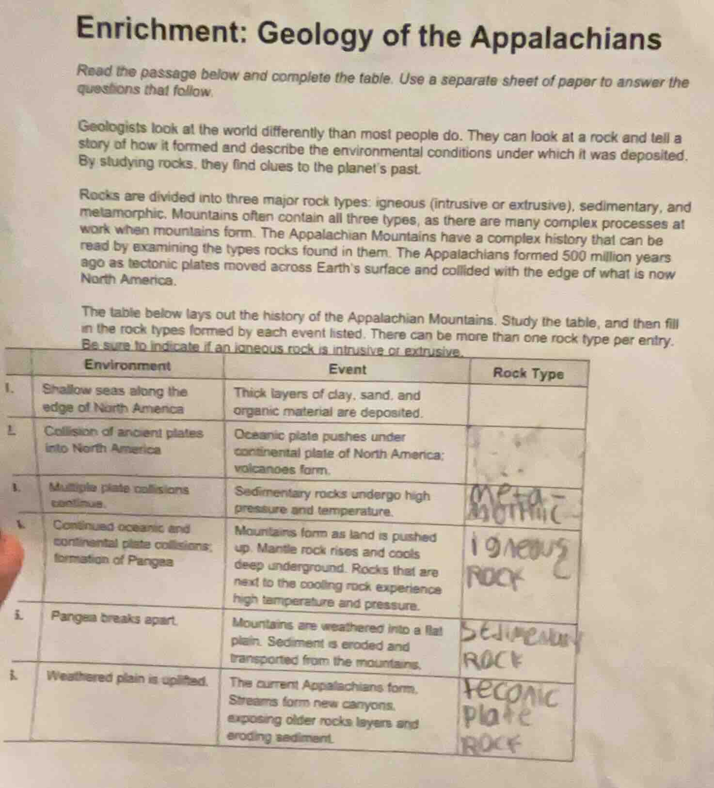 enrichment: geology of the appalachians read the passage below and comp…