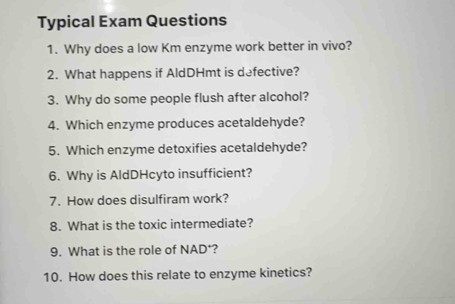 typical exam questions 1. why does a low km enzyme work better in vivo?…